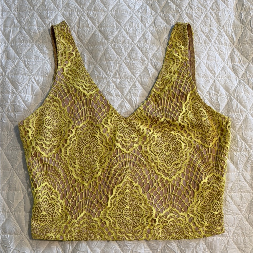 ANGL Yellow Lace Crop Top